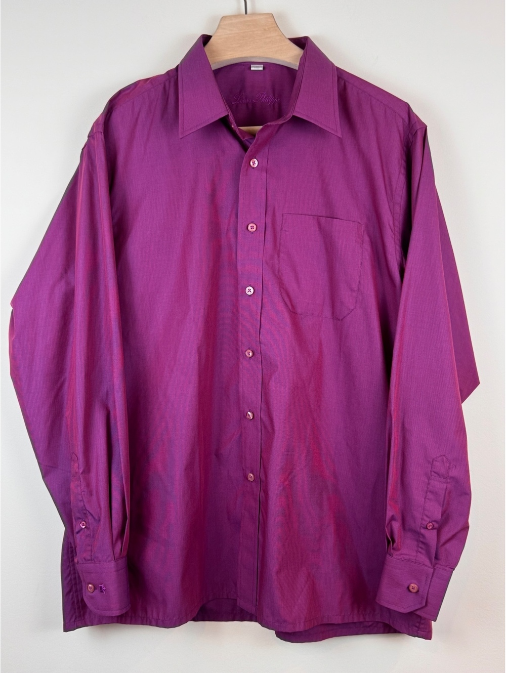 Louis Philippe Men’s Size 46 XXL Purple Magenta Formal Dress Shirt Button Up